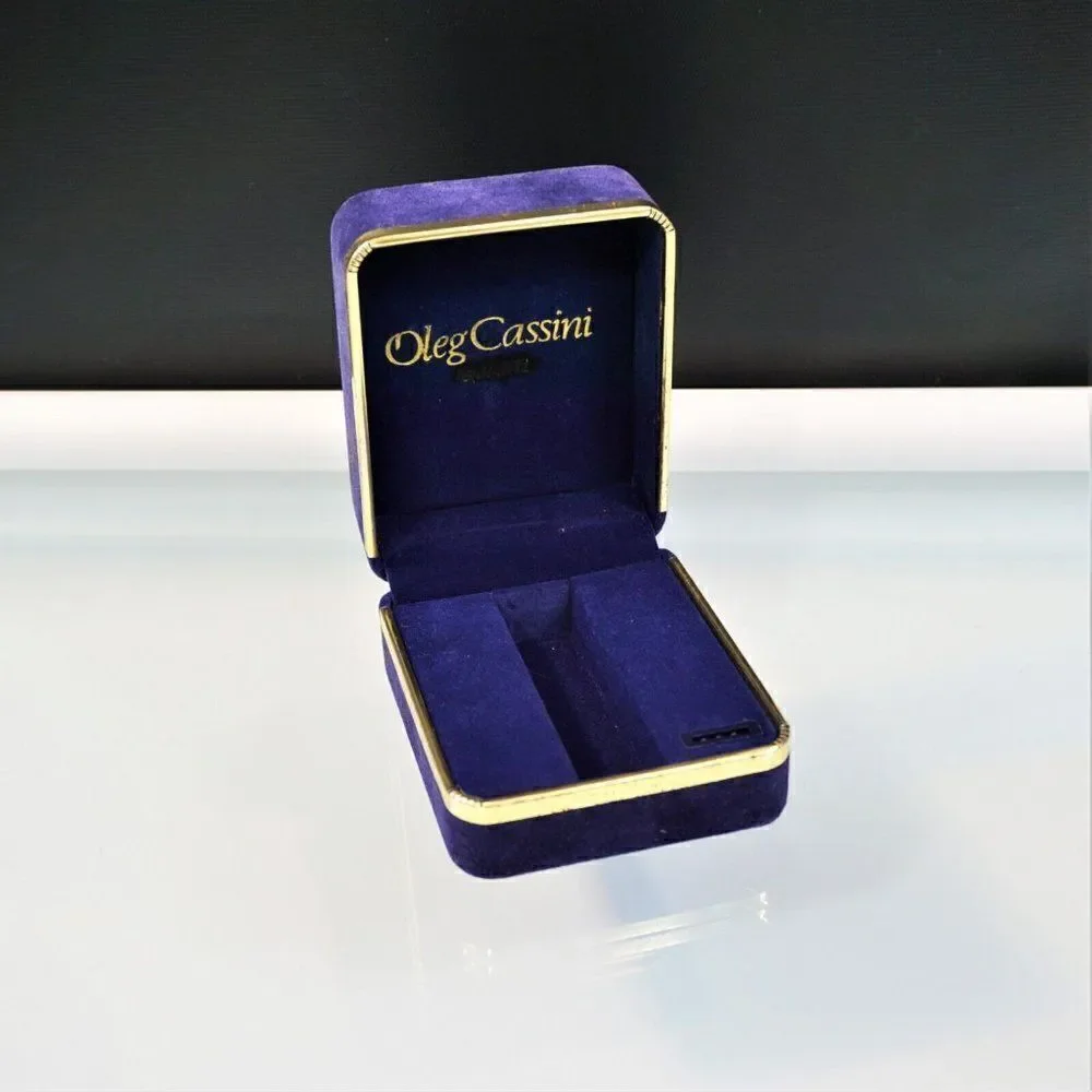 Vintage Oleg Cassini Quartz Watch Box Blue Velvet Empty Storage Box